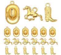 SUNNYCLUE 1 Box Mit 90 Stück Western Cowboy Charms Im Tibetischen Stil 3D Miniatur Cowboy Cowgirl Hut Charm Goldener Pferde Charm Doppelseitiger Stiefel Schuh Charm Für Die Schmuckherstellung Charms D
