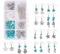 SUNNYCLUE 1 Box Seestern Seepferdchen Muschel baumeln Ohrring Machen Starter Supplies Kit - DIY Machen 10 Paare Seestern Seepferdchen Muschel baumeln Ohrhänger,Angelhaken,Ozeanstrandthema