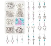 SUNNYCLUE 1 Box Zum Selbermachen von Trinity-Knoten-Ohrringen, Starter-Kit, Tibetischer Stil, Knotenglieder, Charms, Herz-Anhänger, Türkisfarbene Perlen, Zubehör Für Frauen, Erwachsene, DIY-Oh