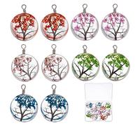 SUNNYCLUE 1 Schachtel 10 Stück Getrocknete Blumen Anhänger Natürliche Getrocknete Blumen Harz Charms Spitzenarbeit Transparenter Baum Harzperlen Pflanze Gepresste Blume Rund Eingewickelt Baum Des Lebe