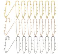 SUNNYCLUE 1 Schachtel 30 Stück Sicherheitsnadel Broschen Mit Ösen Große Kiltnadeln 3 Löcher 55mm Metall Silber/Gold Verschluss Krawattennadeln Zubehör Für Schmuckherstellung DIY Näharbeiten Dekoratio