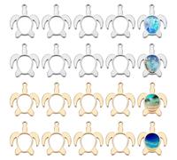 SUNNYCLUE 1 Schachtel Mit 20 offenen Fassungen Für Harz Hohlrahmen Anhänger Gold Silber Edelstahl Strand Ozean Schildkröte Meerestier Fassungen Anhänger Für Harzschmuck Ohrringe Halsketten DIY Bastela