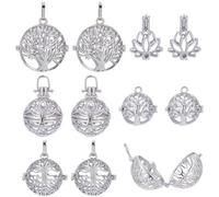 SUNNYCLUE 10 Stück Käfig Charms Große Medaillon Käfig Anhänger Kristall Halsketten Halter Silberner Baum des Lebens Lotusblumen Zu Öffnender Charm Chakra Stein Perlen Halskettenhalter Für Die Sc