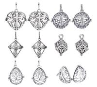 SUNNYCLUE 10 Stück Medaillon Käfig Charms Kristall Halskettenhalter Silber Messing Käfig Charm Anhänger Würfelform Baum Des Lebens Zu Öffnender Charm Kreuz Hohle Charms Glockenspiel Kugel Anhänger Für
