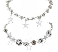 SUNNYCLUE 2 Stück Klobige Choker Halskette Mit Stern Halskette Trendige Anhänger Halsketten Silberne Sterne Charms Verstellbare Ketten Ästhetisch Süß Gothic Punk Outfit Schmuckzubehör Für Frauen Und E