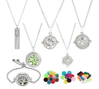 SUNNYCLUE 4 Set Diffusor Halskette Für Ätherische Öle 1 Teiliges Aromatherapie Diffusor Armband Mit Nachfüllpads Kugeln Kernen Lebensbaum Lotus Edelstahlketten Schmuck Für Frauen Yoga DIY Geburtstag