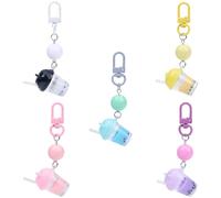 SUNNYCLUE 5 Farbiger Milchteebeutel Anhänger Bubble Tea Schlüsselanhänger Bunte Harz Rohlinge Niedliche Getränke Legierung Schlüsselring Karabinerhaken Drehbarer Verschluss Anhänger Für Handtaschen Ge