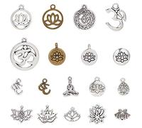 SUNNYCLUE 54 stücke 18 Stil Gemischt Lotus Yoga OM OHM Blume Charme Anhänger Schmuckzubehör Machen Zubehör für DIY Halskette Armband Crafting, Antikes Silber & Bronze