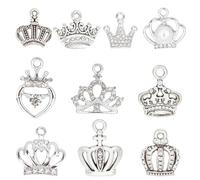 SUNNYCLUE 60 Stück 10 Stile Krone Charms Prinzessin Krone Charm Silber König Strass Zirkonia Königin Hohlkristall Kronen Charms Für Schmuckherstellung Charms Ohrringe Halskette Armbänder DIY Handwerk