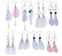 SUNNYCLUE 8 Paar Schmetterlingsohrringe Für Damen Set Aus Stoff Baumelnde Ohrringe Für Damen 2025 trendige Leichte Organza Flügel Insekten Tiere Schmetterlinge Schmucksets Frühlingshochzeitsfeier Gesc