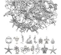 SUNNYCLUE 90 Stück 15 Stile Silberfarben Ozean Charms Große Meeresleben Charms Metalllegierung Sommer Marine Hawaii Urlaub Schildkrötenpanzer Tier Charms Für Die Schmuckherstellung Charms DIY Ohrringe