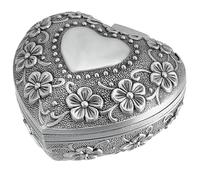 SUNNYCLUE Vintage Schmuckkästchen In Herzform Kleine Schmuckschatulle Aus Metall Antikes Silber Mit Blumenschnitzerei Geschenkverpackung Für Frauen Ringe Ohrringe Halsketten Schmuck Andenken Aufbewahr