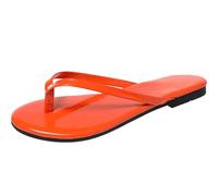 Sunporx Flache Damen-Flip-Flops aus Leder, bequem, rutschfest, leicht, Sommer-Sandalen, Strand, Schwimmbad, Schuhland, Orange/Abendrot im Zickzackmuster (Sunset Chevron), 35.5 EU