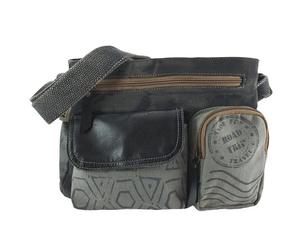 Sunsa Canvas Tasche. Kleine Umhängetasche. Schultertasche grau/ schwarz mit 3 Front Taschen