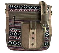 Sunsa Damen Baumwolle Schultertasche im Vintage-Stil, modische Umhängetasche als Crossbody Bag, große Freizeittasche für Arbeit, Studium, Alltag. Damentasche mit vielen Fächern & Verstellbarer Gurt.