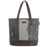 Sunsa Damen groß Handtasche. Tasche aus Canvas & Leder. Nachhaltige Produkte, Schultertasche, grau Shopper Shoulder Bag Ordner A4 geeignet, Geschenkideen für Frauen, Mandala Design
