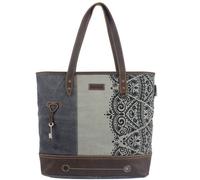 Sunsa Damen große Handtasche graue Canvas Shopper Mandala Motiv Schultertasche