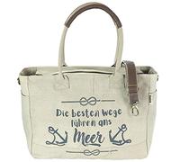 Sunsa Damen große Handtasche. XXL Tasche aus Canvas & Leder. Nachhaltige Strandtasche/Weekender in Maritim Motiv. Schultertasche als Geschenkideen für Frauen