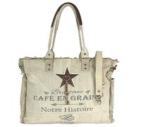 Sunsa Damen große Handtasche. XXL Tasche aus Canvas & Leder. Nachhaltige Strandtasche/Weekender mit Reißverschluss und Stern. Vintage Schultertasche als Geschenkideen für Frauen