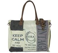 Sunsa Damen große Handtasche. XXL Tasche aus Canvas & Leder. Nachhaltige Strandtasche/Weekender mit Reißverschluss und Stern. Vintage Schultertasche als Geschenkideen für Frauen