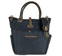 Sunsa Damen groß Handtasche. Shopper aus Canvas & Leder. Schwarze Nachhaltige Schultertasche für Ordner A4 geeignet