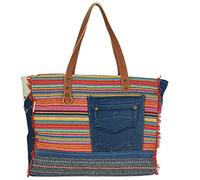 Sunsa Damen Handtasche. Nachhaltige XXL Schultertasche aus recycelte Jeans Baumwolle & Leder. Weekender/Sporttasche in Vintage Retro Stil. Große Shopper als Geschenkideen für Frauen