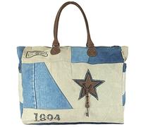 Sunsa Damen Handtasche. XXL Tasche aus Canvas recycelte Jeans & Leder. Nachhaltige Strandtasche/Weekender in Vintage Stil mit Stern. Schultertasche als Geschenkideen für Frauen