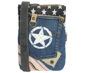 Sunsa Damen Handy Tasche kleine vegane Umhängetasche aus recycelte Jeans & Canvas