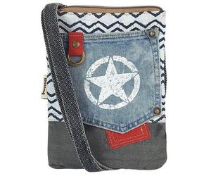 Sunsa Damen Handy Tasche kleine vegane Umhängetasche aus recycelte Jeans & Canvas