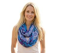 Sunsa Damen Loop Schal. 100% Baumwolle Schlauchschal für Frühlings/Sommer. Dünn Loopschal mit Blumen Design. Tücher und Schals als Frauen Geschenk (Blau # 2)