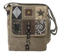 Sunsa Damen Messenger Tasche. Umhängetasche aus Canvas/Leinwand & Leder. Mittelgroße Kuriertasche. Schultertasche in Vintage Patchwork Design. Damentasche Crossbody Bag als Geschenkideen für Frauen