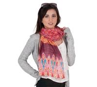 Sunsa Damen Sommer Schal. Frühling leicht & dünn 100% Baumwolle Tuch. Geblümt Halstuch als Geschenkideen für Frauen. (rot/violett)