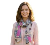 Sunsa Damen Sommer Schal. Frühling leicht & dünn 100% Baumwolle Tuch. Geblümt Halstuch als Geschenkideen für Frauen. (rosa/grau #6)