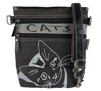 Sunsa Damen Tasche mit Katzenmotiv. Vintage Umhängetasche aus Canvas & Leder. Schultertasche für Katzenliebhaber. Crossover bag als Geschenkideen für Frauen
