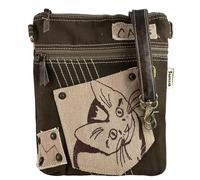 Sunsa Damen Tasche mit Katzenmotiv. Vintage Stil Umhängetasche aus Canvas & Leder. Nachhaltige Produkte. Schultertasche für Katzenliebhaber. Crossover bag mit viel Fächer