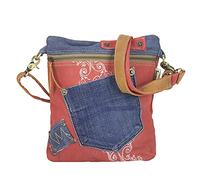 Sunsa Damen Tasche. Nachhaltige Handtasche aus recycelte Jeans Canvas & Leder. Crossover Bag in Vintage Stil. blau/rot Shultetasche. Geschenk Idee für Frauen (Rot blau Jeans)