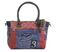 Sunsa Damen Tasche. Nachhaltige Umhängetasche. Handtasche Bag aus recycelter Jeans & Canvas in Vintage Stril. Rot/blau Schultertasche Crossover mit Verstellbarere Henkel (Blau Rot, 37x29x16 cm)