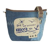 Sunsa Damen Tasche Umhängetasche. kleine Canvas Bag mit Recycelte Jeans und Leder. Maritim Design Schultertasche für Meerliebhaber. Nachhaltig Damentasche