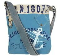 Sunsa Damen Umhängetasche. kleine Leinwand/Canvas Tasche. Vegan Damentasche. Blaue Crossbody Bag in Maritim/Anker Vintage Stil