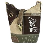 Sunsa Damen Umhängetasche aus Canvas & Leder. Hobo Tasche mit Reh Aufdruck