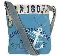 Sunsa Damen Umhängetasche. kleine Leinwand/Canvas Tasche. Vegan Damentasche. Blaue Crossbody Bag in Maritim/Anker Vintage Stil