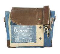 Sunsa Damen Umhängetasche. kleine Messenger Tasche aus Canvas recycelte Jeans & Leder. Nachhaltige Vintage Crossover Bag mit Lederklappe. Handtasche als Geschenkideen für Frauen