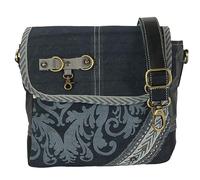 Sunsa Damen Umhängetasche. Messenger Tasche aus Canvas/Leder. Kleine Vintage Crossbody Bag mit Mandala Aufdruck. Retro Schwarze Schultertasche. Nachhaltig Handtasche als Geschenkideen