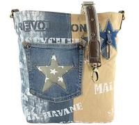 Sunsa Damen Tasche. Nachhaltige Umhängetasche. Handtasche aus recycelte Jeans & Canvas Schultertasche in Vintage Stil mit Stern. Crossover Bag