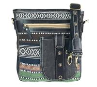 Sunsa Umhängetasche Webstoff gemustert Tasche, Schultertasche mit viel Fächern
