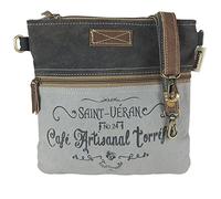 Sunsa Damen Umhängetasche. Schultertasche aus Canvas & Leder. Vintage Crossbody Tasche. Nachhaltig Retro Handtasche als Geschenkideen für Frauen (grau/schwarz)