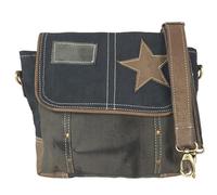 Sunsa Damen Umhängetasche. Messenger Tasche aus Canvas/Leder. Kleine Vintage Crossbody Bag mit Stern. Retro Schwarze Schultertasche. Nachhaltig Handtasche als Geschenkideen.