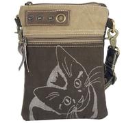 Sunsa kleine Tasche Canvas Umhängetasche Katzenmotive Schultertasche braune Crossbody Bag