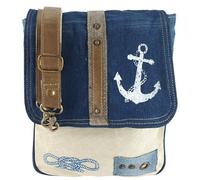 Sunsa Messenger Tasche aus recycelter Jeans & Canvas. Nachhaltige Umhängetasche mit Maritim Motiv