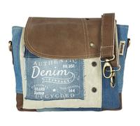 Sunsa Damen Umhängetasche. kleine Messenger Tasche aus Canvas recycelte Jeans & Leder. Nachhaltige Vintage Crossover Bag mit Lederklappe. Handtasche als Geschenkideen für Frauen